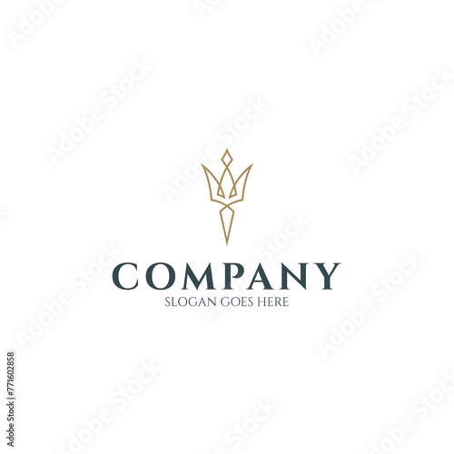 Luxury gold trident logo with linear design style