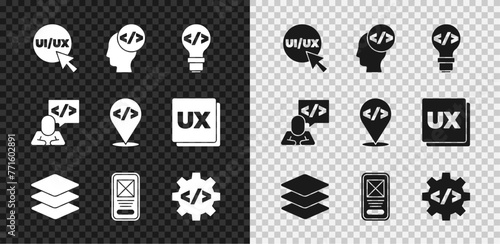 Set UI or UX design, Front end development, Layers, and icon. Vector