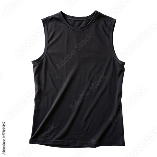 Black sleeveless t-shirt isolated on transparent background.