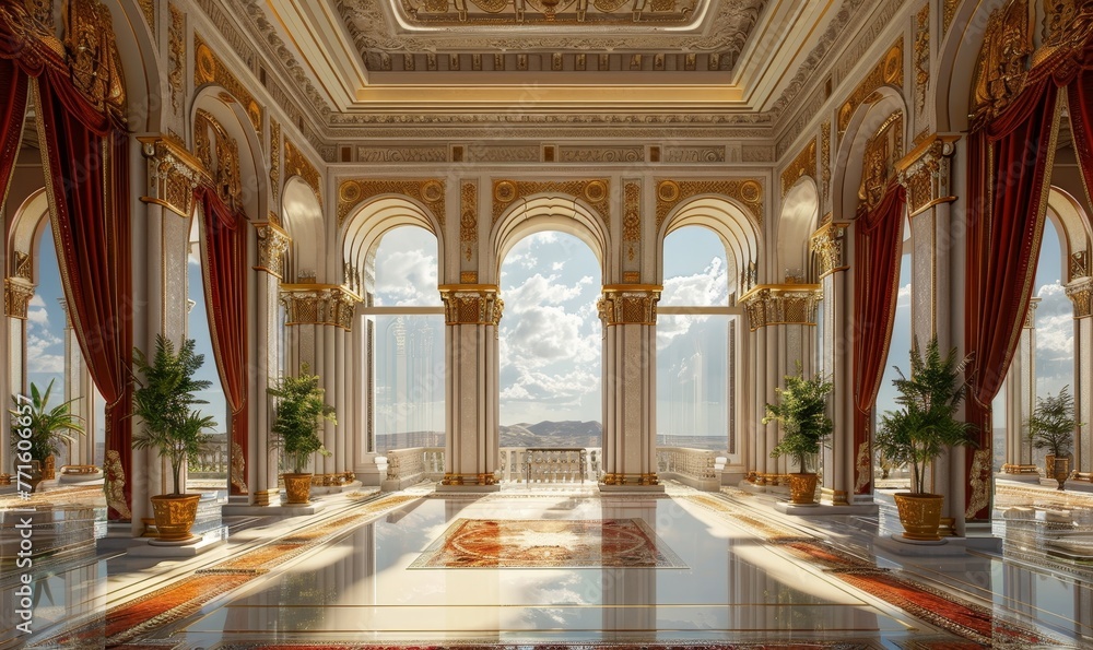Interior of a royal residence palace castle of a kingdom in ancient times, Generative AI