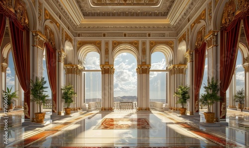 Interior of a royal residence palace castle of a kingdom in ancient times, Generative AI photo