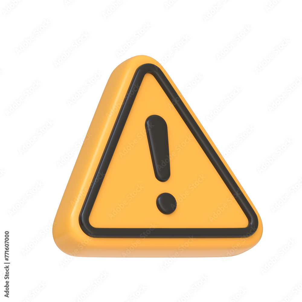 Caution sign with a black exclamation mark inside a yellow triangle, indicating a general warning or alert isolated on white background. 3D icon, sign and symbol. Side view. 3D Render Illustration Caution sign with a black exclamation mark inside a yellow triangle, indicating a general warning or alert isolated on white background. 3D icon, sign and symbol. Side view. 3D Render Illustration