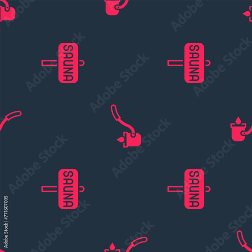 Set Sauna and ladle on seamless pattern. Vector