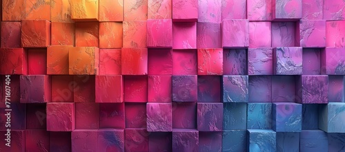 Colorful wall from a row of vibrant rectangles cube in pastel shades of purple  magenta  and violet create a colorful display of colorfulness