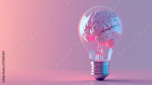 Brain-inspired light bulb, minimalist 3D design, set in pastel indigo for creative minds