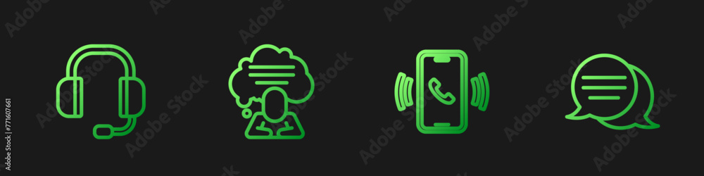 Set line Telephone 24 hours support, Headphones, Speech bubble chat and . Gradient color icons. Vector Set line Telephone 24 hours support, Headphones, Speech bubble chat and . Gradient color icons. Vector
