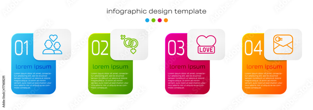 Set line Lover couple, Gender, Heart and Envelope with Valentine heart. Business infographic template. Vector Set line Lover couple, Gender, Heart and Envelope with Valentine heart. Business infographic template. Vector