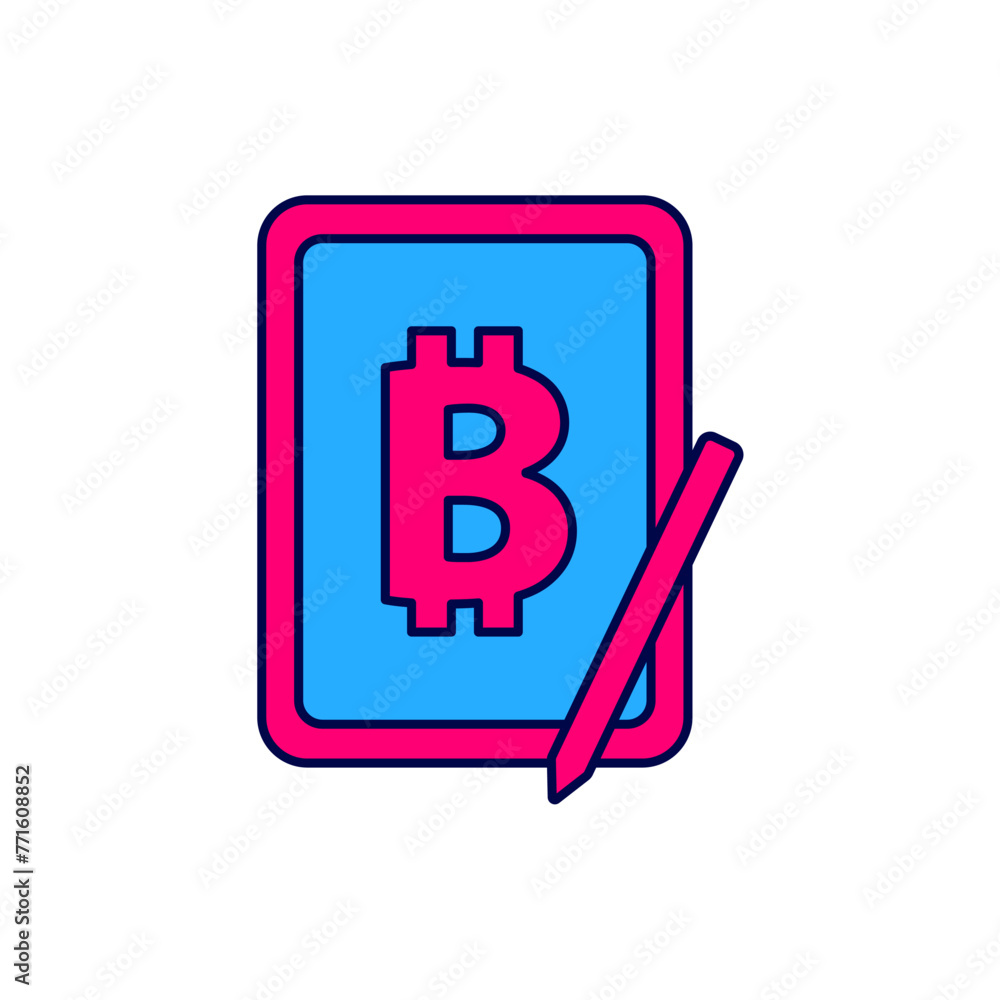Filled outline Mining bitcoin from graphic tablet icon isolated on white background. Cryptocurrency mining, blockchain technology service. Vector Filled outline Mining bitcoin from graphic tablet icon isolated on white background. Cryptocurrency mining, blockchain technology service. Vector