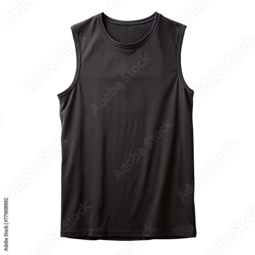 Black sleeveless t-shirt isolated on transparent background.