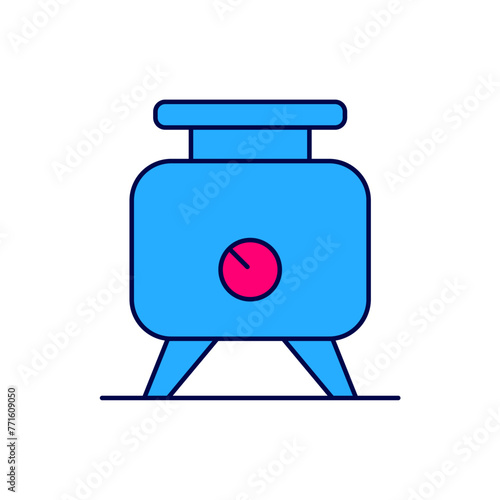 Filled outline Metal tank with grape juice as alcoholic fermentation icon isolated on white background. Vector