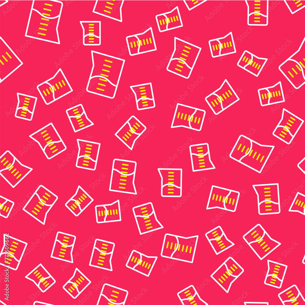 Line Laboratory glassware or beaker icon isolated seamless pattern on red background. Vector Line Laboratory glassware or beaker icon isolated seamless pattern on red background. Vector