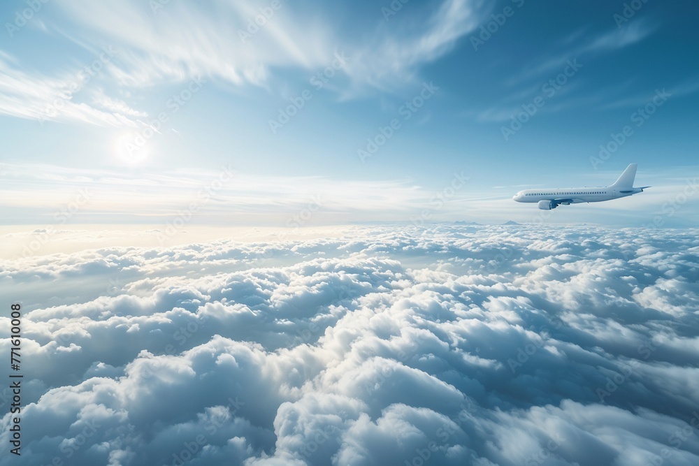 Fototapeta premium A commercial airplane soaring high above the clouds