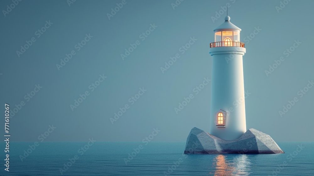 A clay-style 3D render of a lighthouse isolated on a pure solid background. - obrazy, fototapety, plakaty 