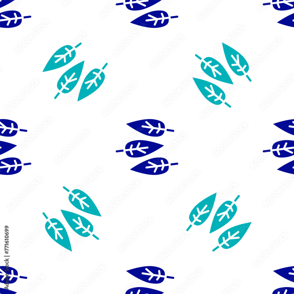 Fototapeta premium Blue Leaf icon isolated seamless pattern on white background. Leaves sign. Fresh natural product symbol. Vector