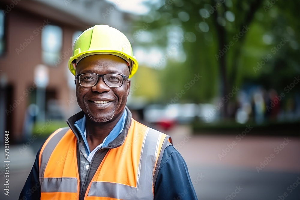 An elderly dark-skinned man in a hard hat and glasses, ready for work An elderly dark-skinned man in a hard hat and glasses, ready for work