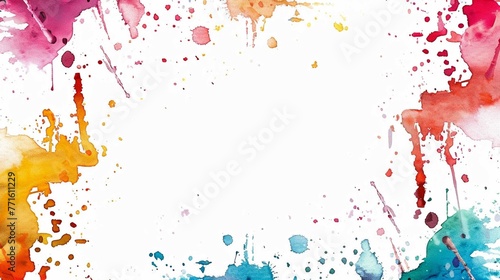 Frame made of watercolor splashes, isolated on white square background