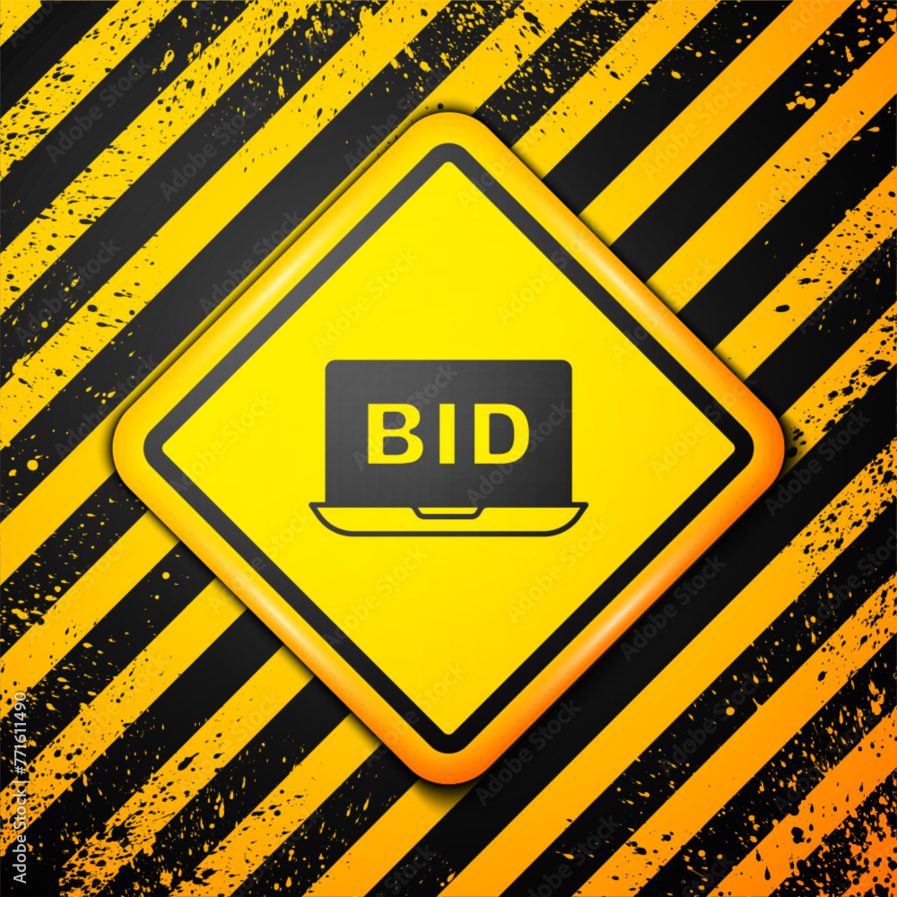 Black Online auction icon isolated on yellow background. Bid sign. Auction bidding. Sale and buyers. Warning sign. Vector Black Online auction icon isolated on yellow background. Bid sign. Auction bidding. Sale and buyers. Warning sign. Vector