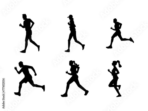 Running People Silhouettes Set