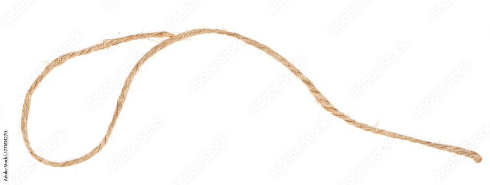 Piece of brown twine isolated on white background. jute rope Piece of brown twine isolated on white background. jute rope