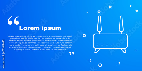 White line Router and wi-fi signal icon isolated on blue background. Wireless ethernet modem router. Computer technology internet. Vector