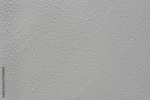 Water drops on white background texture. backdrop glass covered with drops of water. grey bubbles. condensate