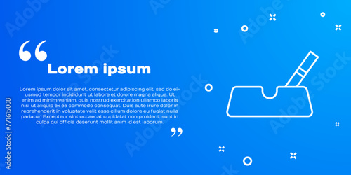 White line Ashtray with cigarette icon isolated on blue background. Vector