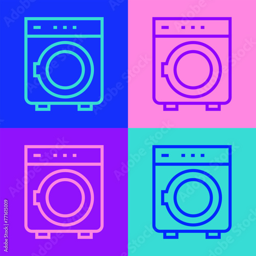 Pop art line Washer icon isolated on color background. Washing machine icon. Clothes washer - laundry machine. Home appliance symbol. Vector
