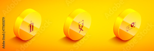 Set Isometric Paper glass with water  Director movie chair and Movie  film  media projector icon. Vector