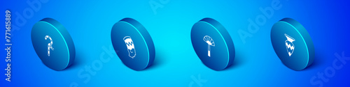 Set Isometric Crook, Egyptian fan, vase and Nefertiti icon. Vector