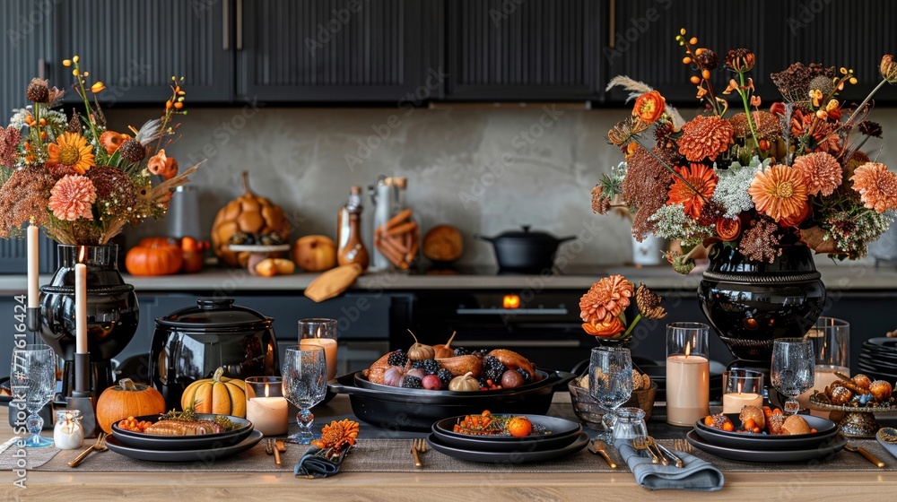 Prepared Table Luxurious homecooked meal setup, with a focus on gourmet food delivery ...
