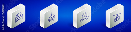 Set Isometric line Hockey helmet, Ski lift, Medal and Cable car icon. Vector