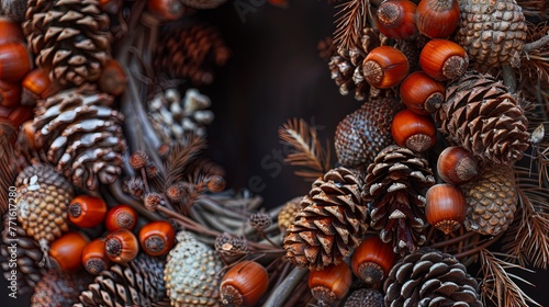 Decorative wreath of pine c...