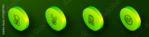 Set Isometric line Radioactive warning lamp, Acid rain and radioactive cloud, Dosimeter and Molecule icon. Vector