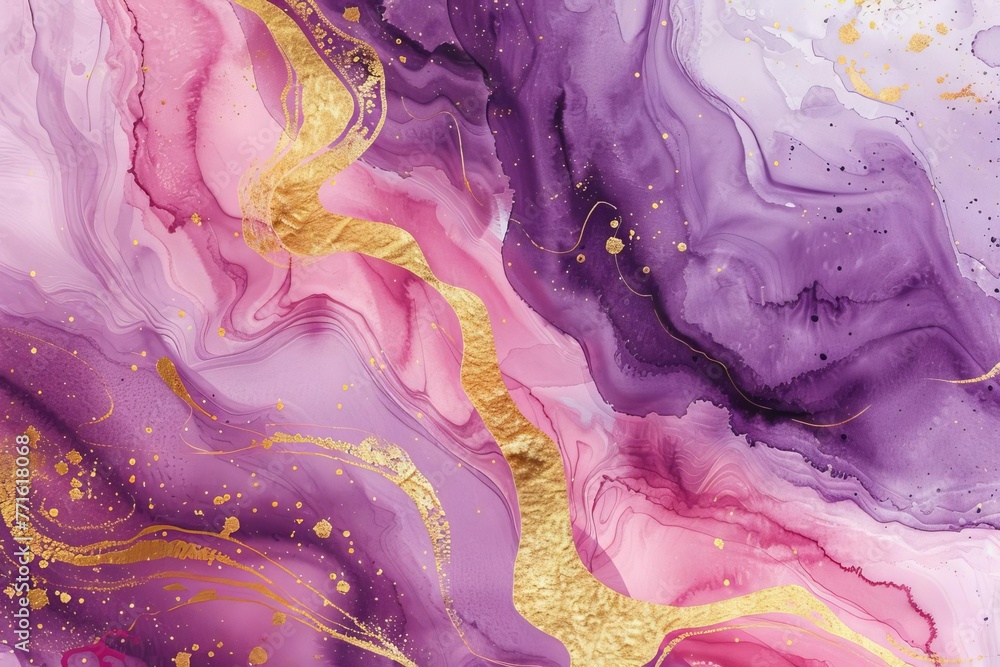 Abstract watercolor background - Pink purple gold liquid fluid marble texture