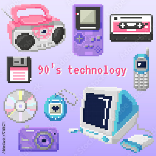90's Technology Pixel Icon Set