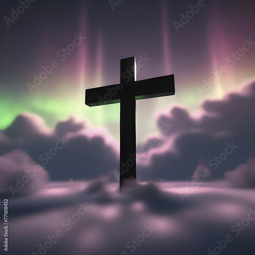 A cross in the middle of the sky. A cross illustration. © Pram