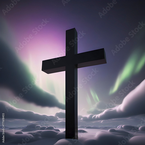 A cross in the middle of the sky. A cross illustration. © Pram