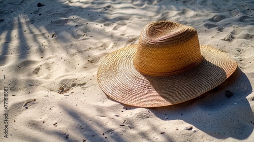 Wicker straw hat on beach s...