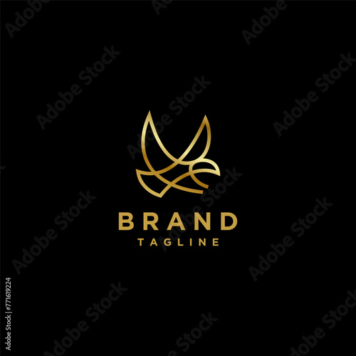 Simple Golden Eagle Line Logo Design. One Continuous Line Forms a Simple Eagle Logo Design. © ilunilun