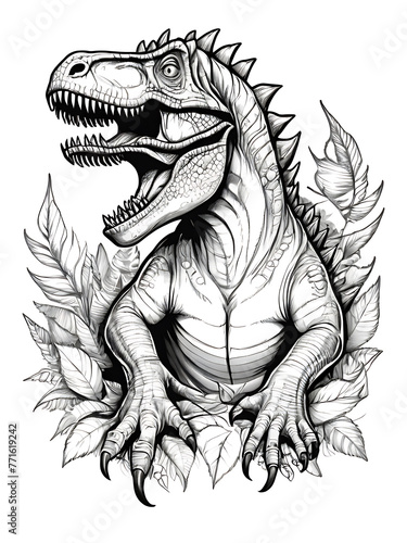 Tattoo art Dinosaur hand drawing and sketch with line smoothly outline shape coloring page  white background  ai generated 