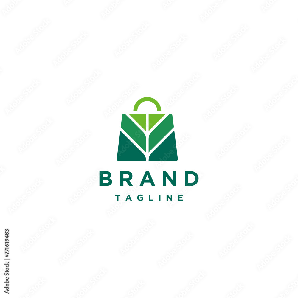 Natural Green Shopping Bag Logo Design. Shopping Bag with Leaf Motif Logo Design. Natural Green Shopping Bag Logo Design. Shopping Bag with Leaf Motif Logo Design.
