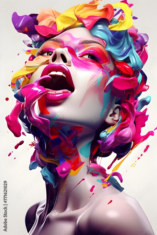 Vibrant 3D Anthropomorphic Pop Art of a Stylized Woman