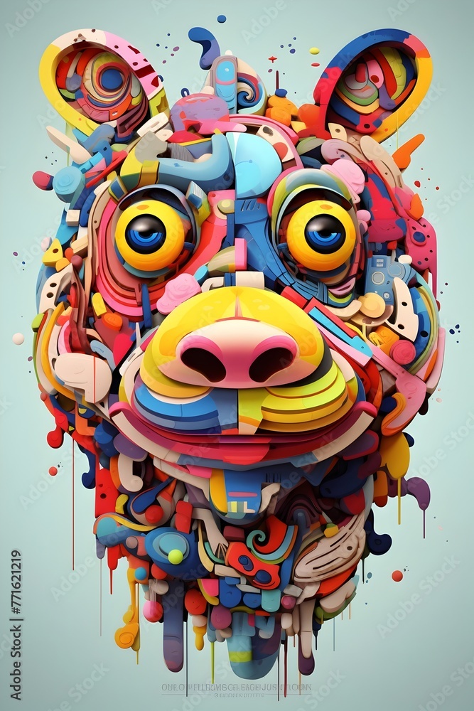Vibrant 3D Anthropomorphic Pop Art Animal, Exuding Playful Energy and Bold Whimsy