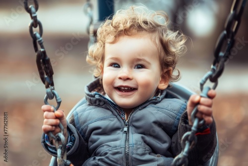 Happy toddler on a children's swing
