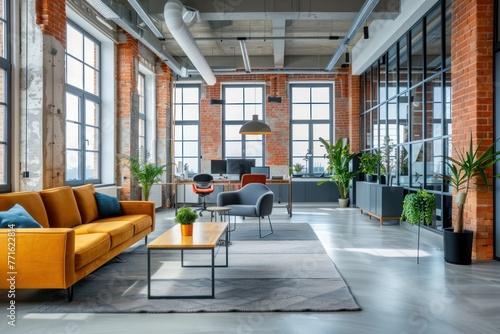 modern bright open space office with large bright windows in downtown district