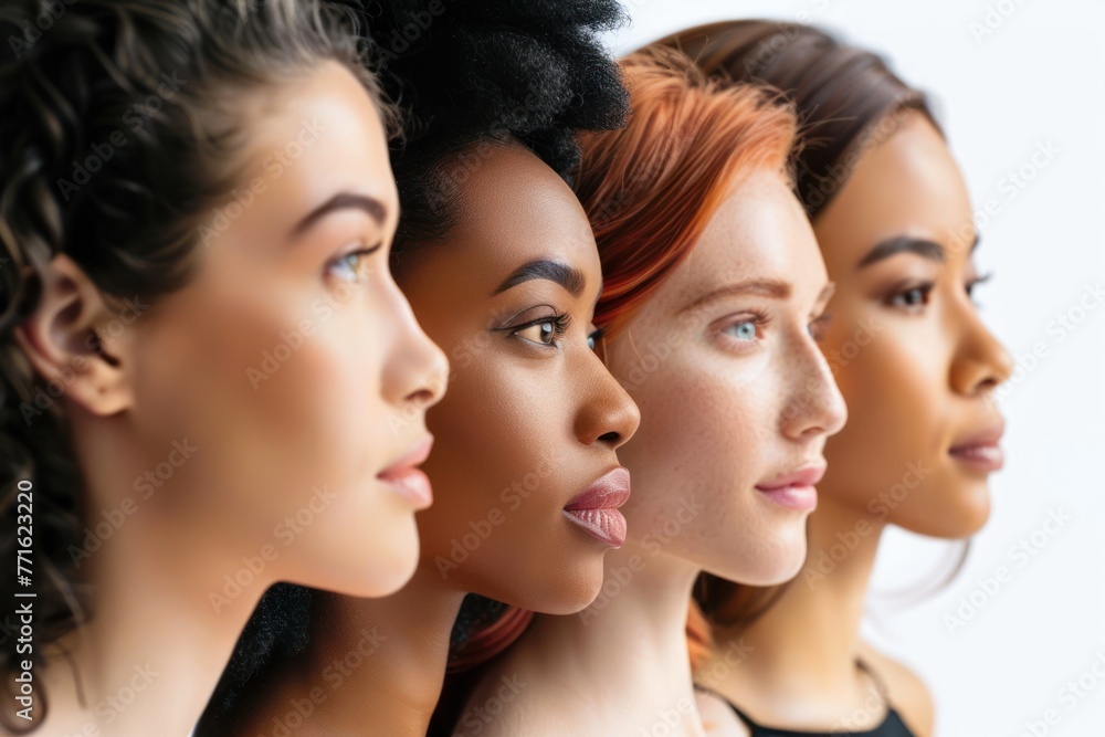 Multi-ethnic diversity and beauty. Group of different ethnicity women Isolated on white background Multi-ethnic diversity and beauty. Group of different ethnicity women Isolated on white background