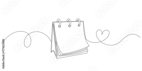 Loose leaf calendar in line art style drawing. Symbol of memorable date and event day in simple linear style. Time planer concept. Doodle contour vector illustration