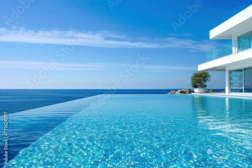 Sea view luxury modern white beach hotel with swimming pool