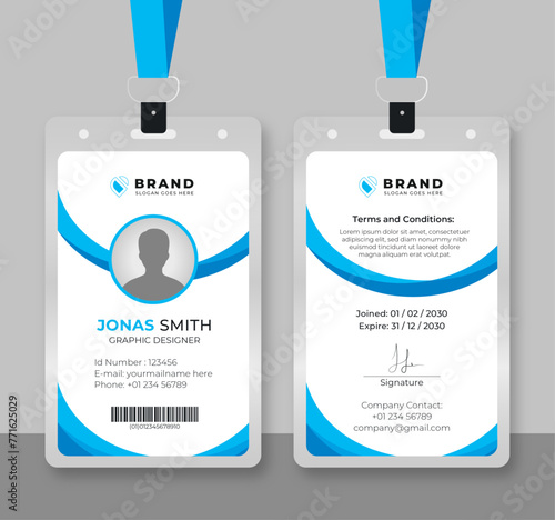 Modern and creative id card template. corporate id card design template for office employee, staff or others.