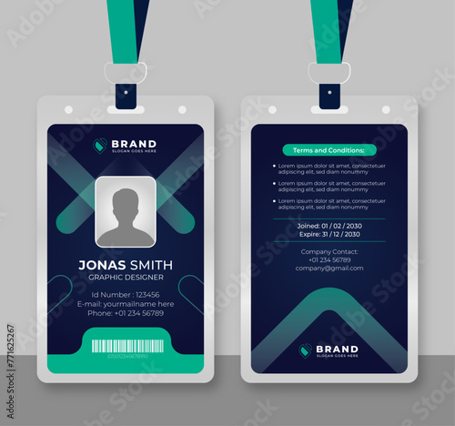 Modern and creative id card template. corporate id card design template for office employee, staff or others.